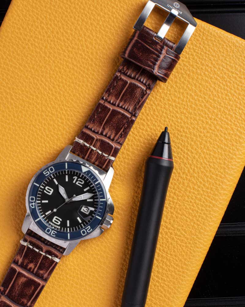 22mm Alligator Brown with Beige stitching